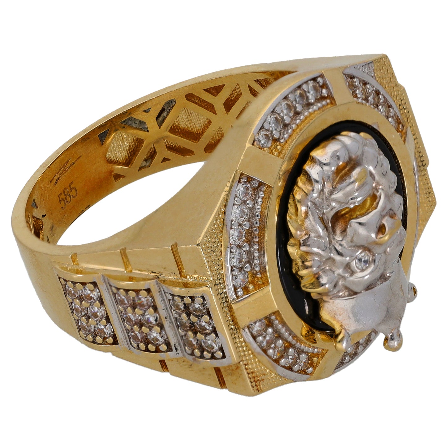 14ct Gold Cubic Zirconia & Onyx Crest/Emblem Signet Ring Size W
