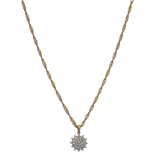 9ct Gold Cubic Zirconia Cluster Pendant With Chain