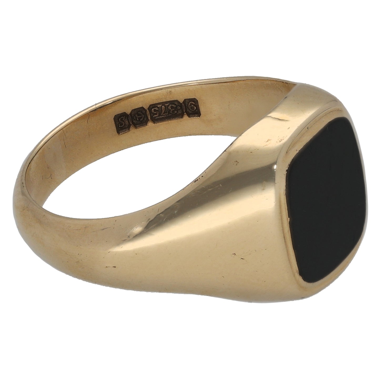 9ct Gold Onyx Patterned Single Stone Signet Ring Size T