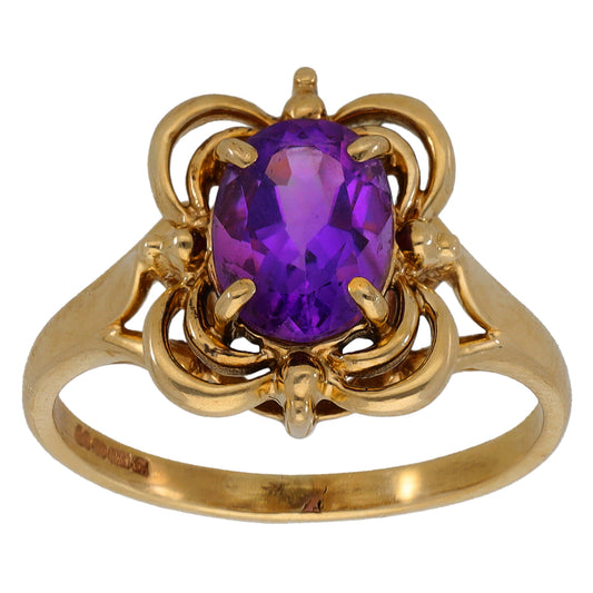 9ct Gold Amethyst Single Stone Ring Size L