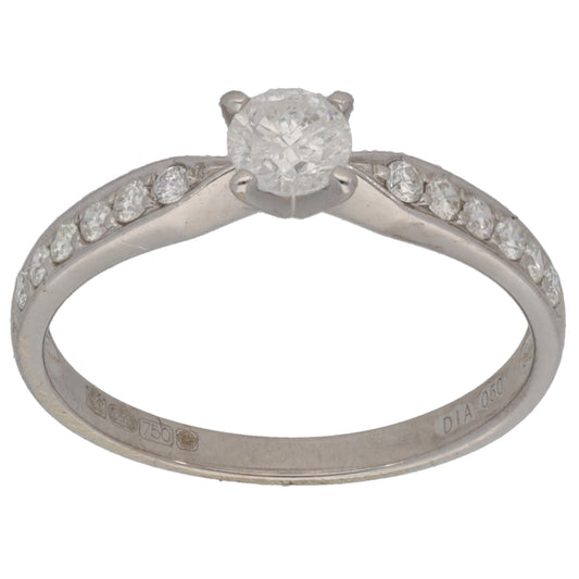 18ct White Gold 0.50ct Diamond Solitaire Ring With Accent Stones Size M