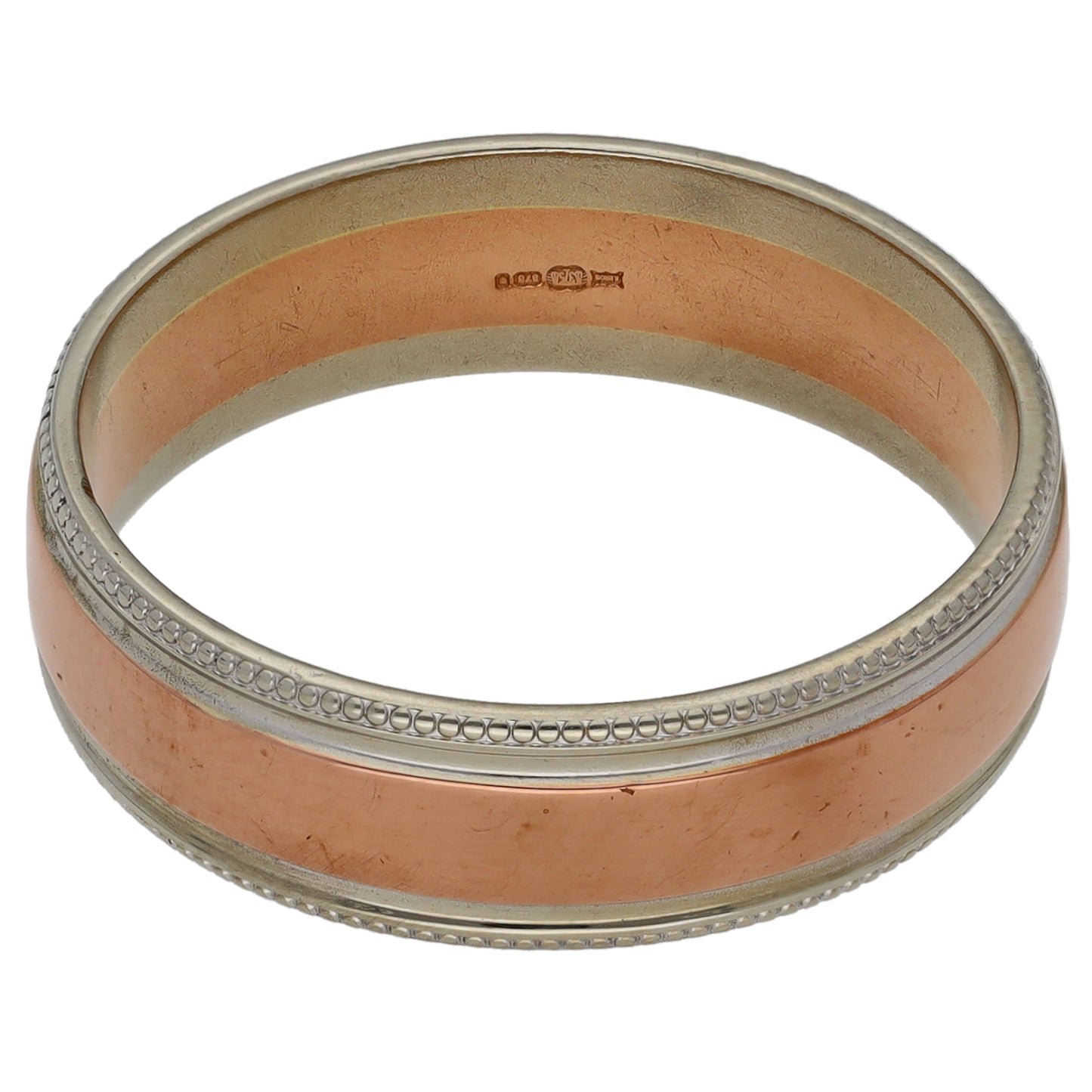 9ct Bi-Colour Gold Patterned Wedding Ring Size R