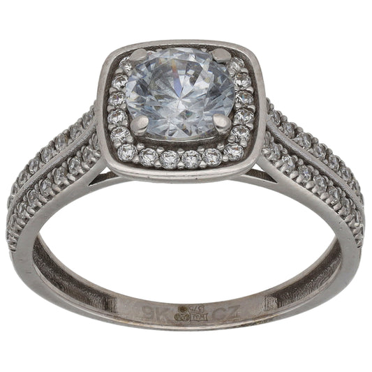 9ct White Gold Cubic Zirconia Halo Ring Size O