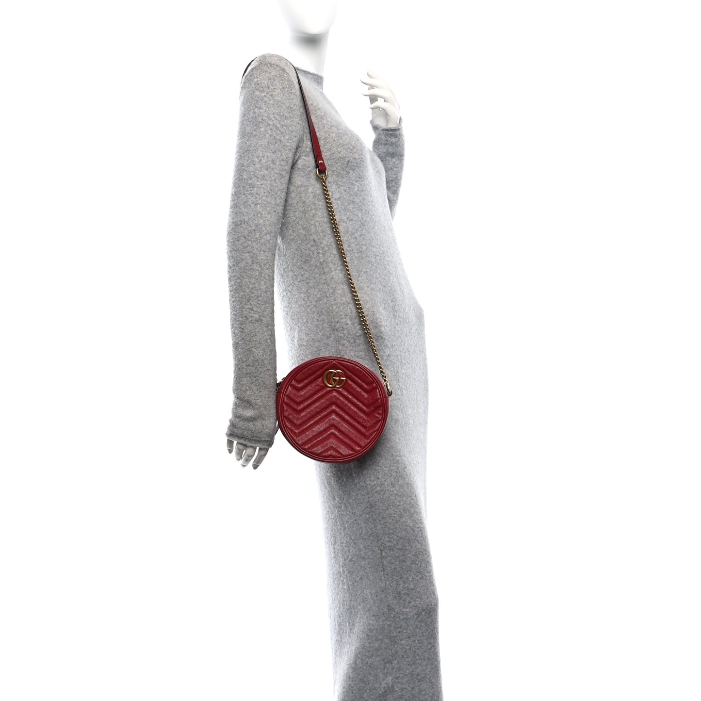 Gucci Glazed GG Marmont Round Shoulder Calfskin Leather Bag - Romantic Cerise