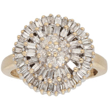 Load image into Gallery viewer, 9ct Gold 0.03ct Round Cut Diamond &amp; 0.04ct Round Cut Diamond &amp; 0.05ct Baguette Cut Diamond Ladies Dress/Cocktail Ring Size O
