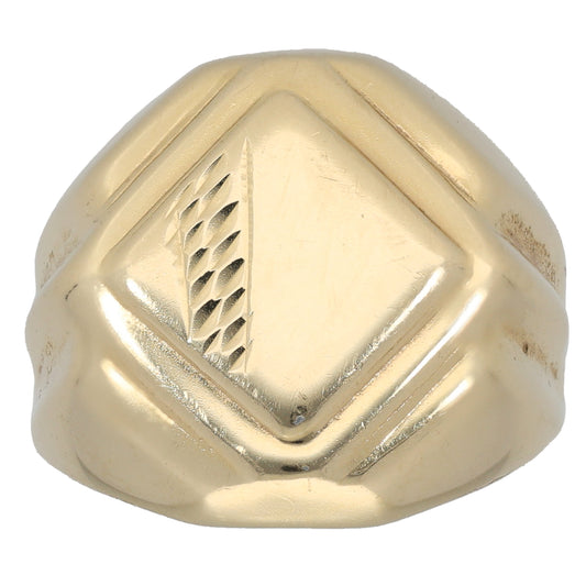 14ct Gold Patterned Signet Ring Size S