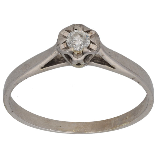 9ct White Gold 0.10ct Diamond Solitaire Ring Size O
