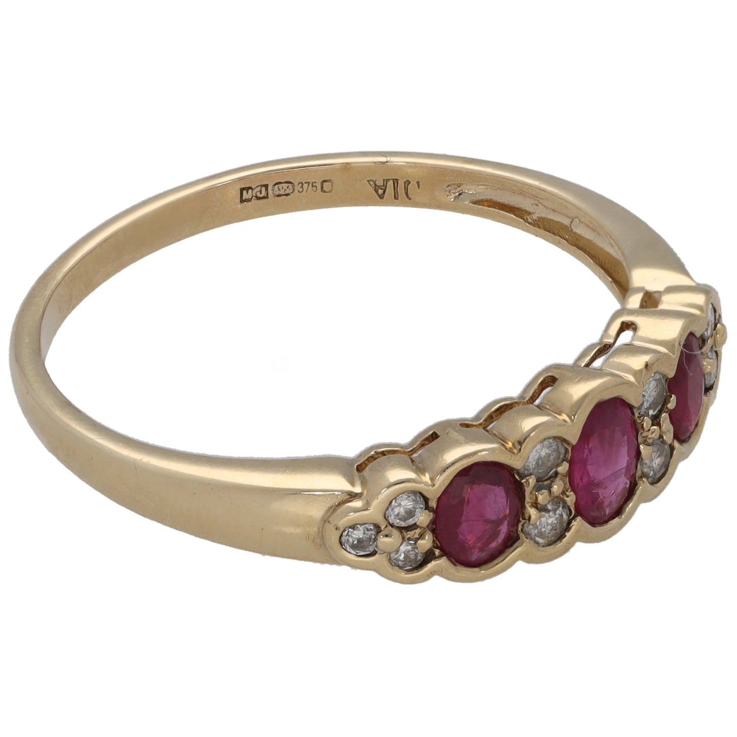 9ct Gold Ruby & 0.14ct Round Diamond Dress/Cocktail Ring Size U