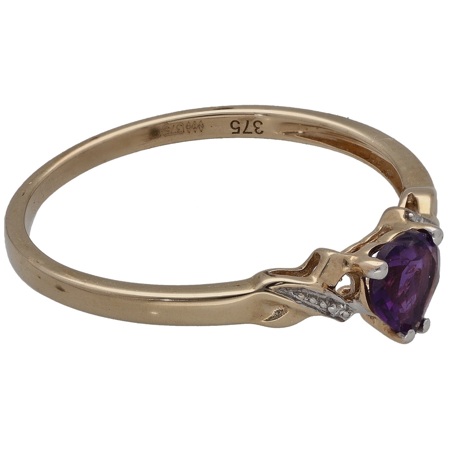 9ct Gold Amethyst & 0.01ct Diamond Single Stone Ring With Accents Size R