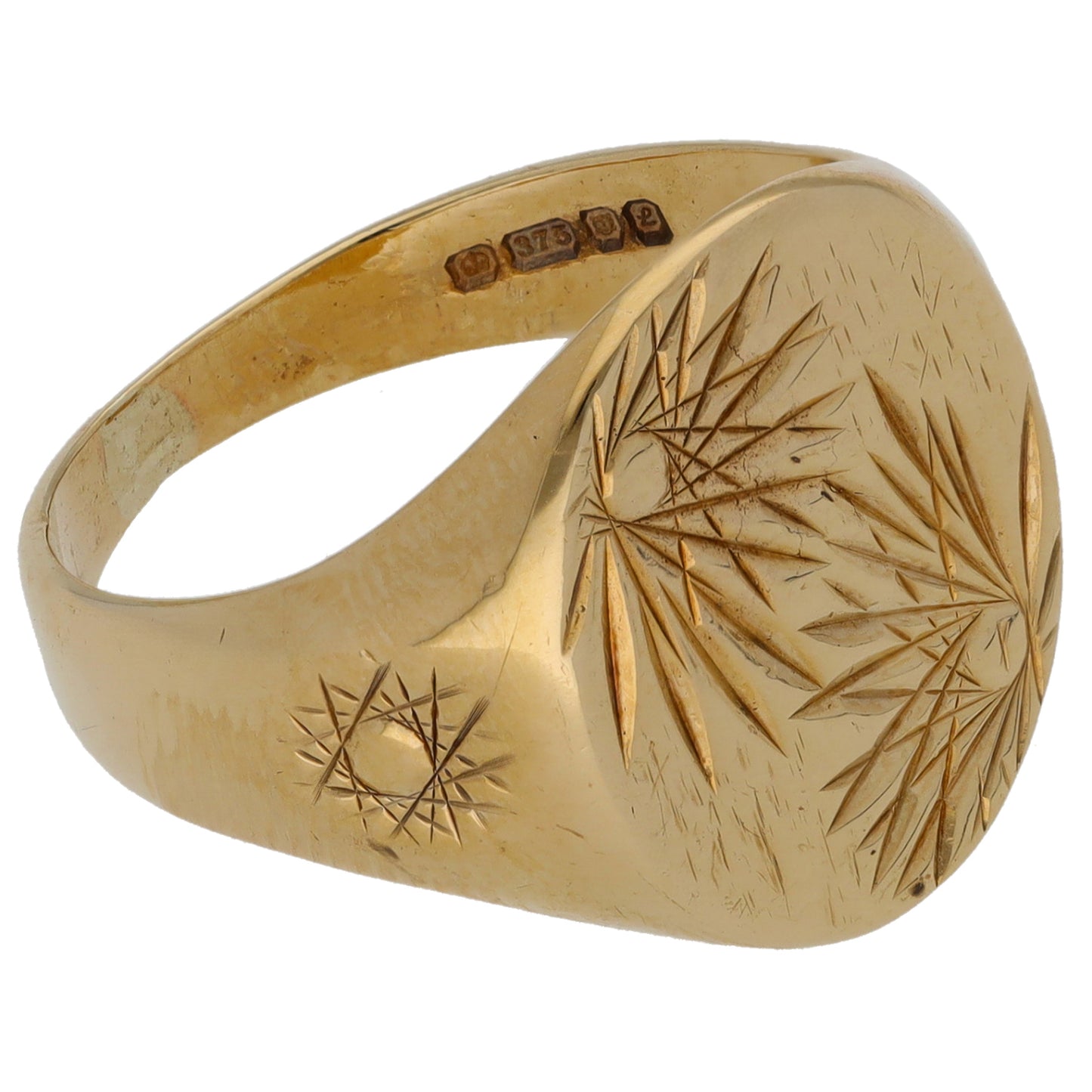 9ct Gold Patterned Signet Ring Size R