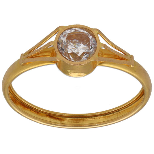 Gold CZ single-stone ring with round clear center stone in prong setting