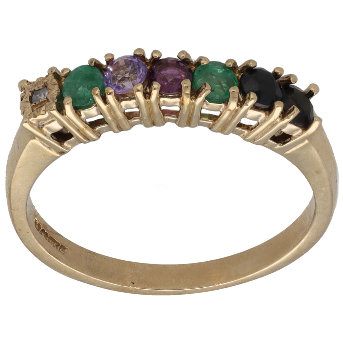 9ct Gold 0.01ct Diamond, Emerald, Amethyst, Ruby & Emerald, Sapphire & Tourmaline Half Eternity Ring Size O