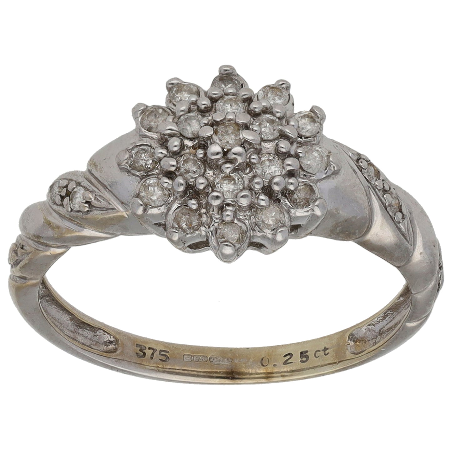 9ct White Gold 0.25ct Diamond Cluster Ring Size P