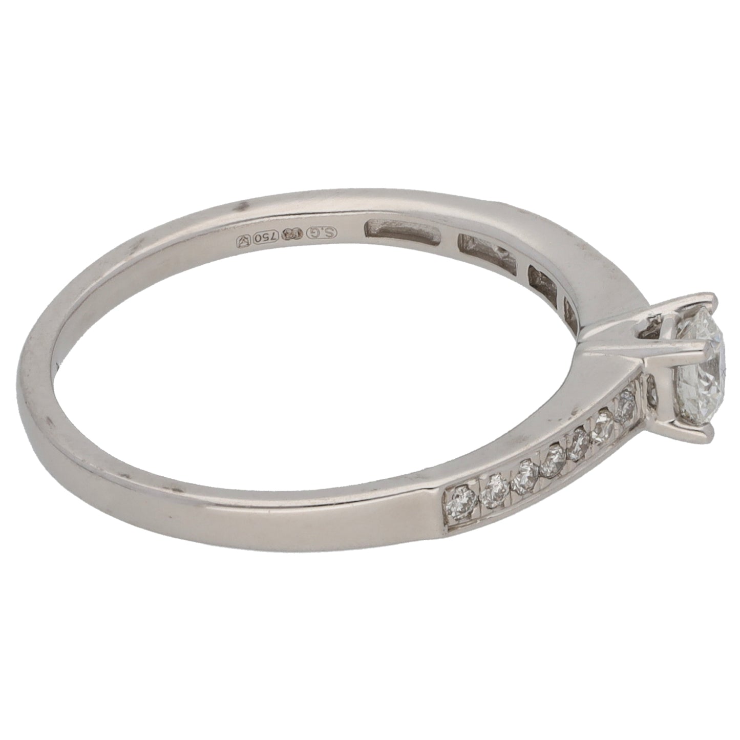 18ct White Gold 0.34ct Diamond Solitaire Ring With Accent Stones Size O