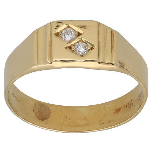 18ct Gold Cubic Zirconia Patterned Signet Ring Size X