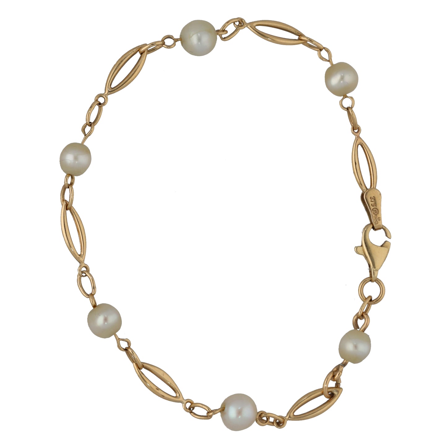 9ct Gold Cultured Pearl Fancy Stone Set Bracelet