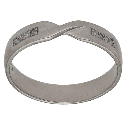 9ct White Gold 0.04ct Diamond Half Eternity Ring Size R