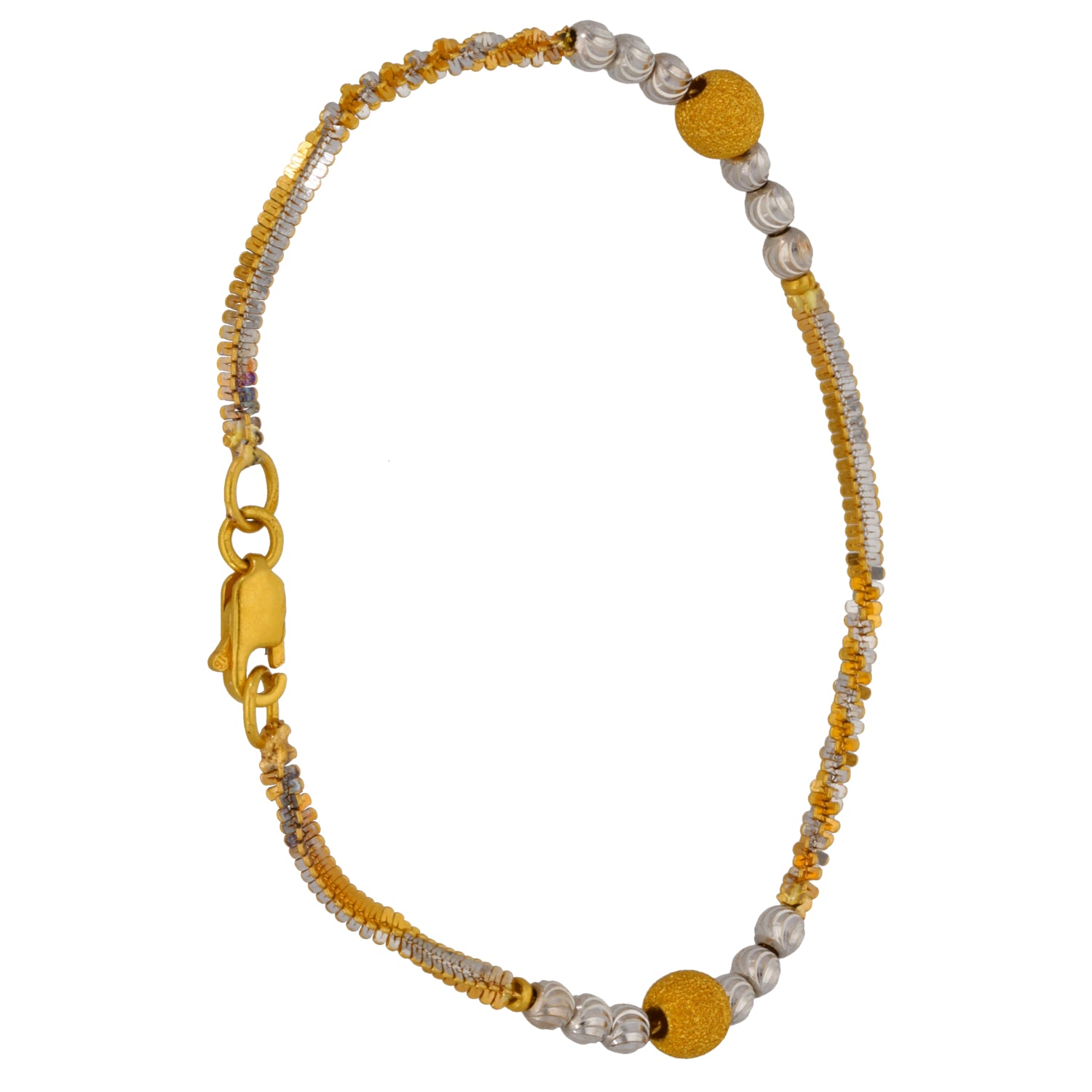 22ct Gold and silver beaded bracelet with textured round bead accents and gold link clasp