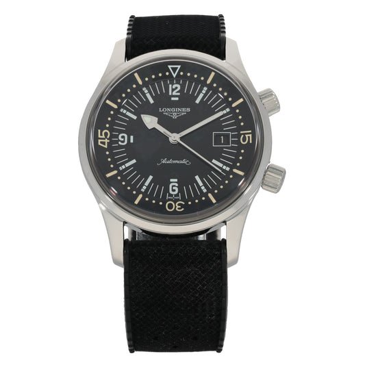 Longines Legend Diver L3.674.4, black dialed Automatic watch with black rubber bracelet