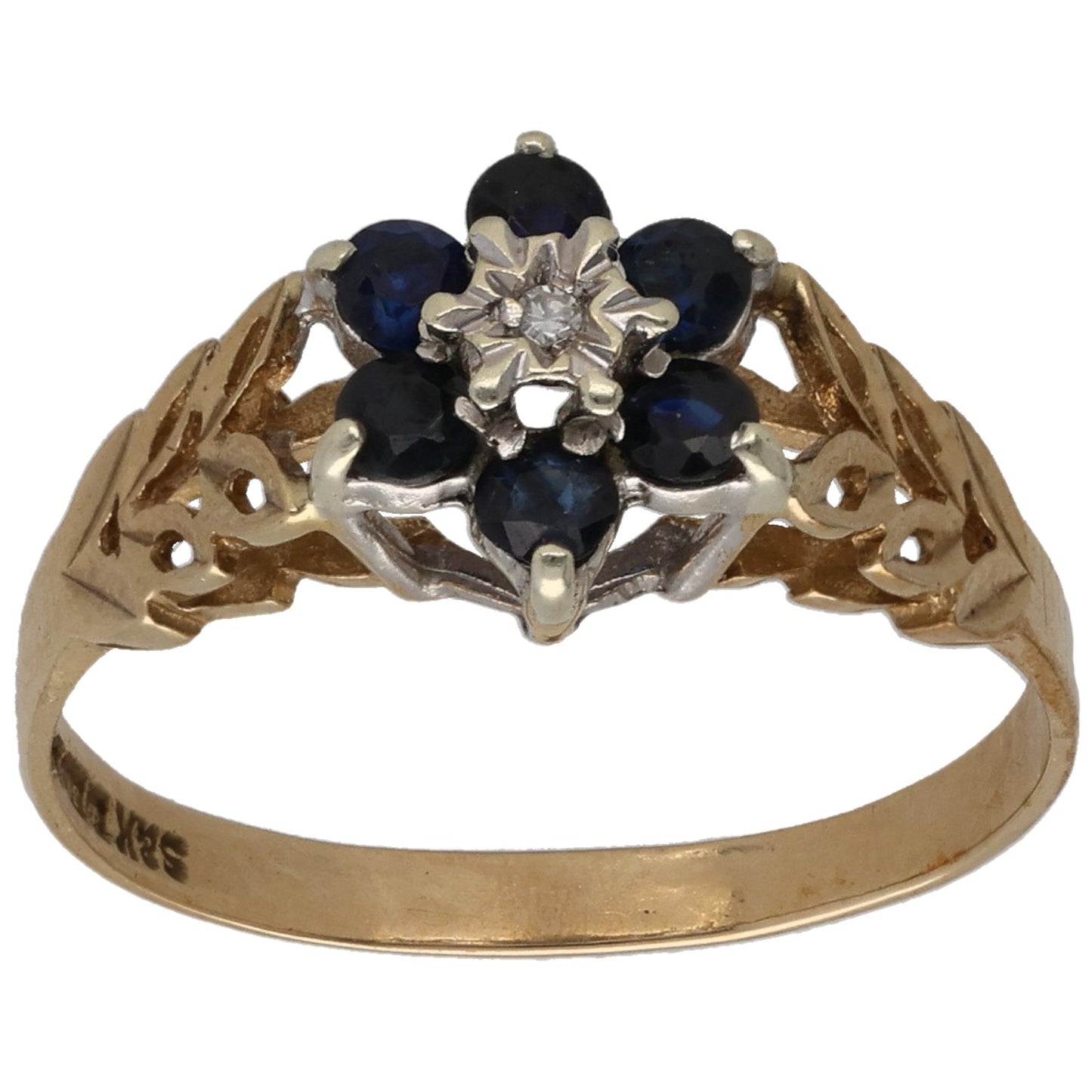 9ct Gold Sapphire & 0.01ct Diamond Dress/Cocktail Ring Size O