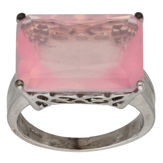 9ct White Gold Quartz Single Stone Ring Size O
