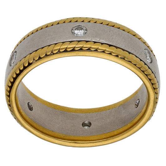 18ct Gold & Platinum 0.24ct Diamond Patterned Wedding Ring Size V