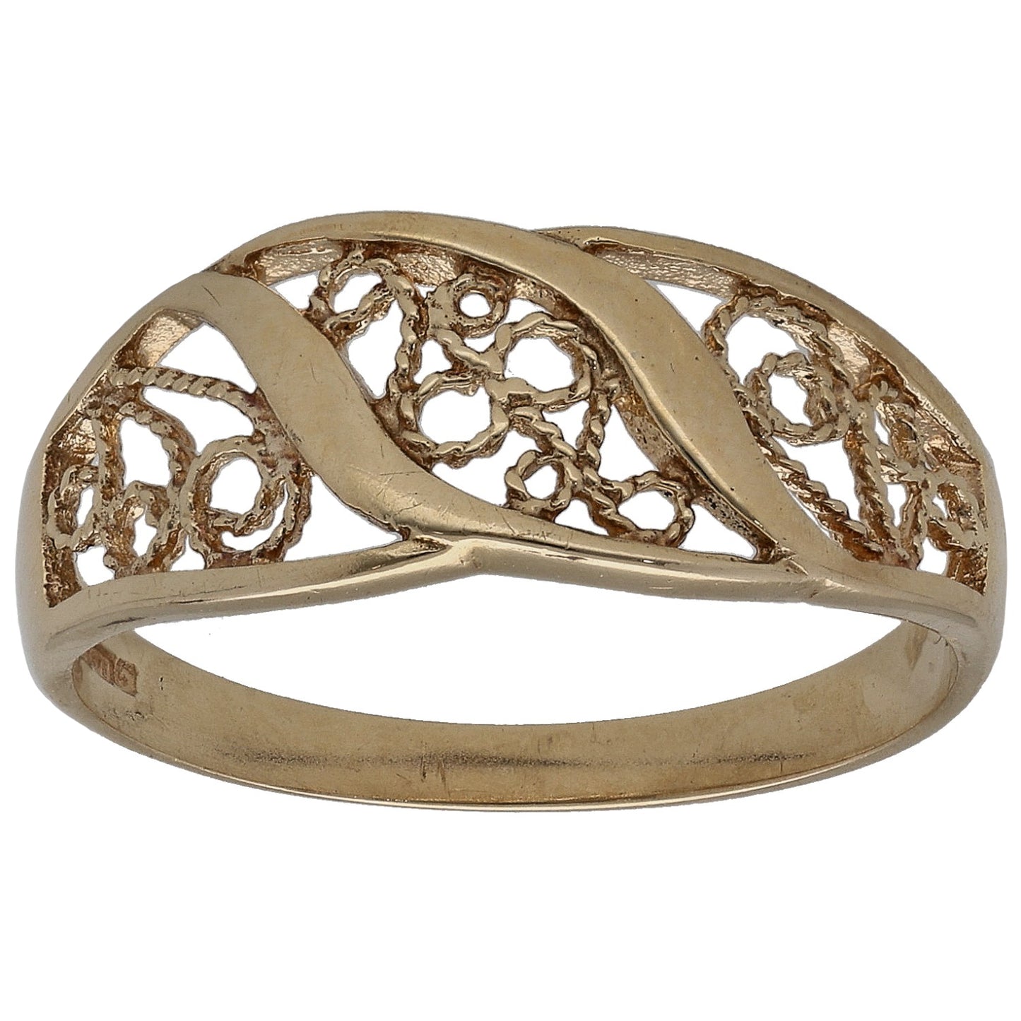9ct gold cocktail ring with openwork filigree lattice design