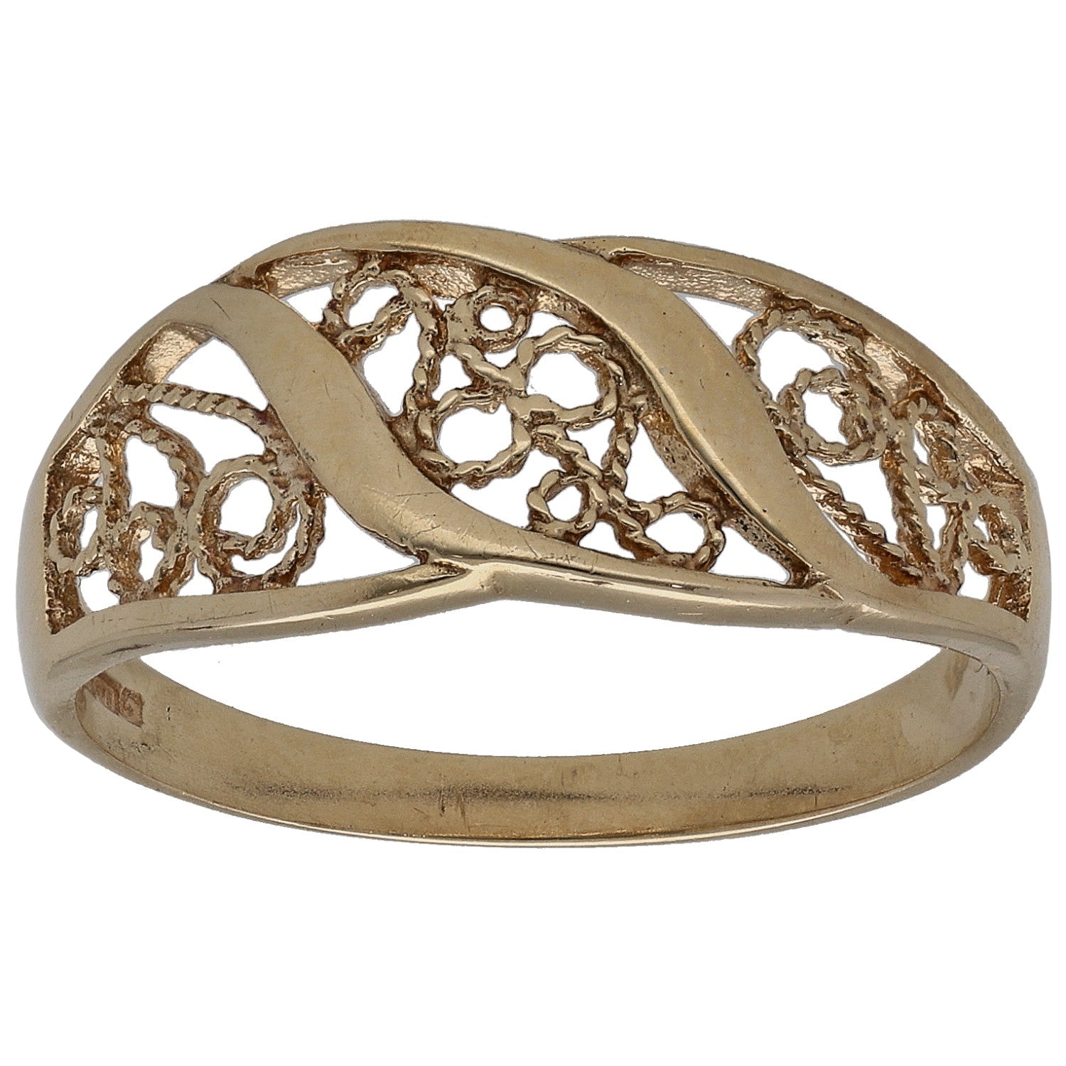 9ct gold cocktail ring with openwork filigree lattice design