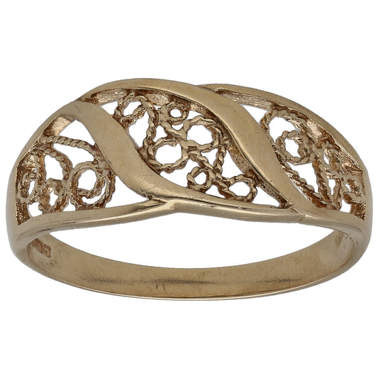 9ct gold cocktail ring with openwork filigree lattice design