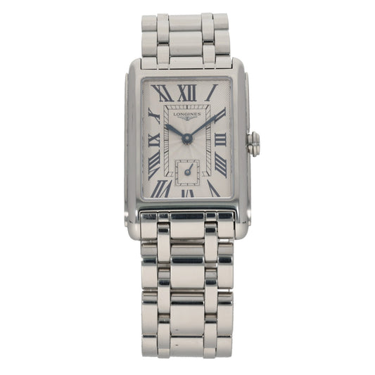 Longines DolceVita L5.512.4, cream dial watch with Roman numerals and stainless steel case and bracelet