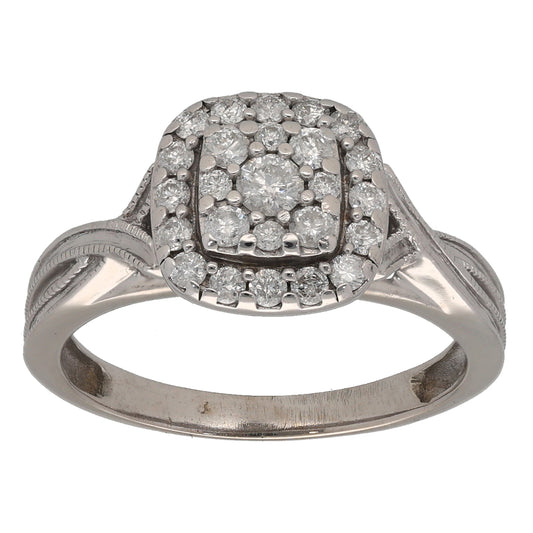 9ct White Gold 0.33ct Diamond Cluster Ring Size M