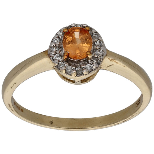 9ct Gold Garnet & Cubic Zirconia Dress/Cocktail Ring Size N