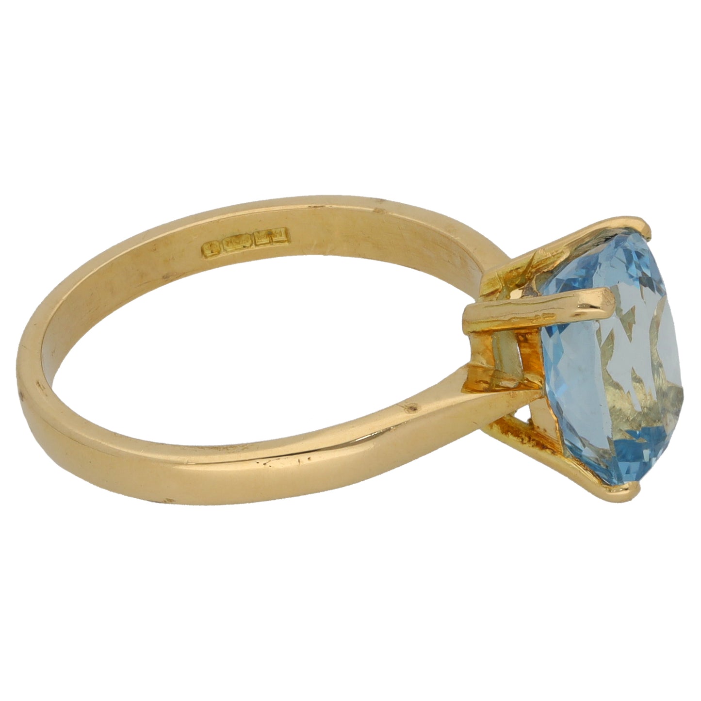 18ct Gold Aquamarine Single Stone Ring Size M