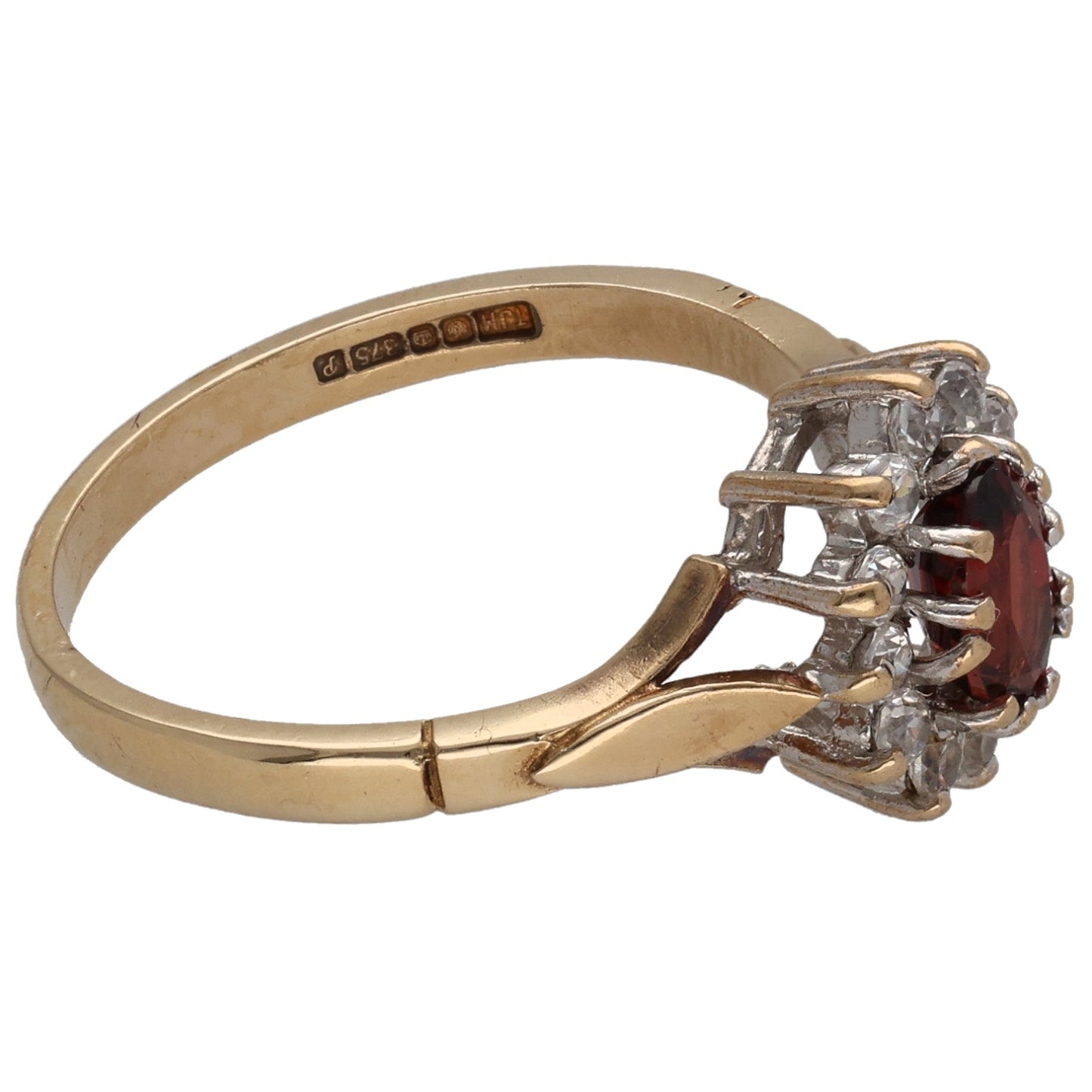 9ct Gold Garnet & Cubic Zirconia Cluster Ring Size M