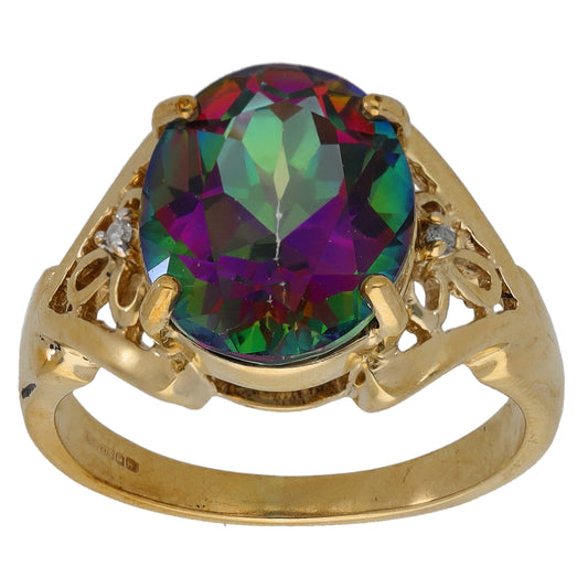 9ct Gold Coated Topaz & 0.02ct Diamond Dress/Cocktail Ring Size N
