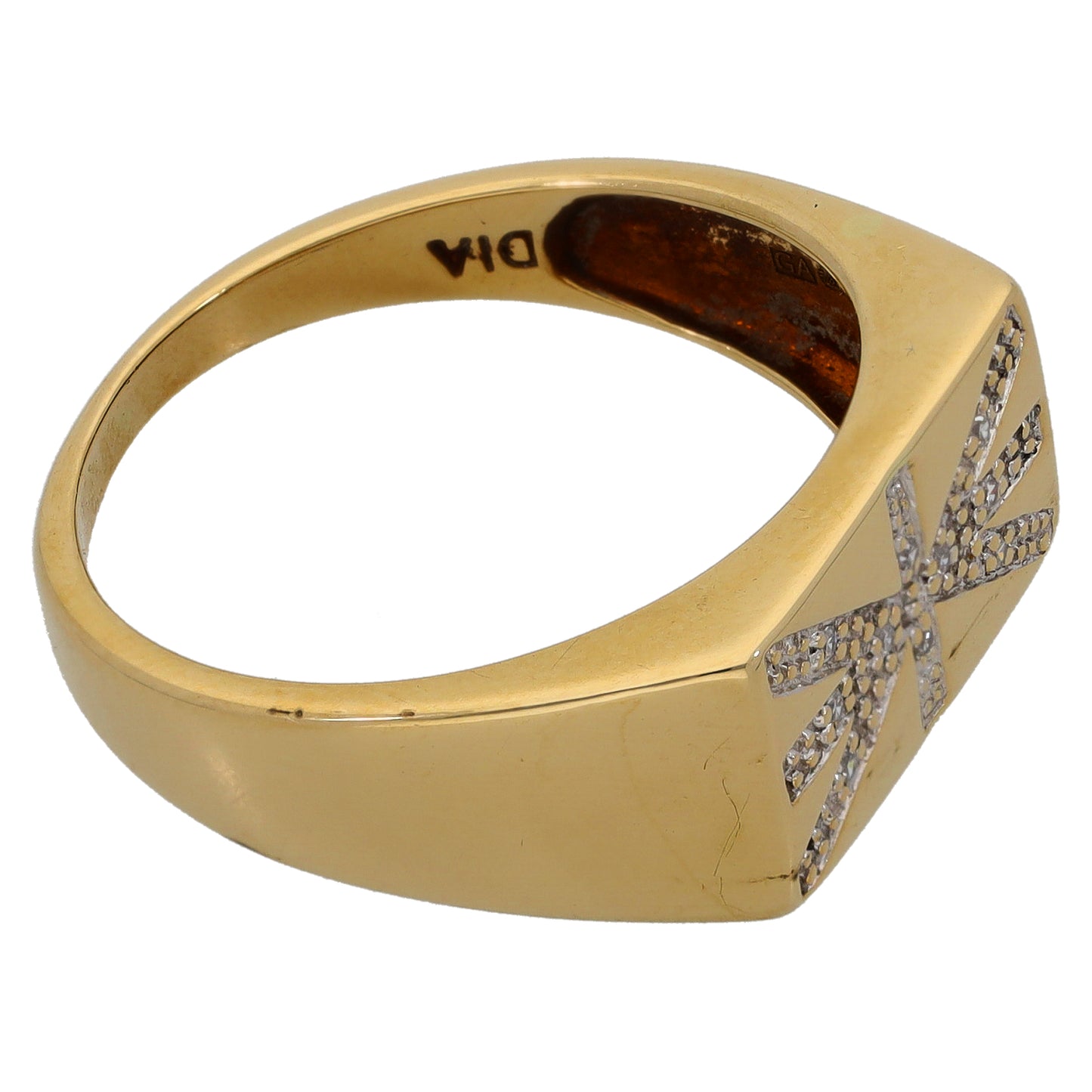 9ct Gold 0.05ct Diamond Crest/Emblem Signet Ring Size U