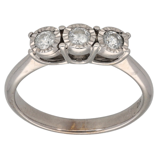 9ct White Gold 0.30ct Diamond Trilogy Ring Size N