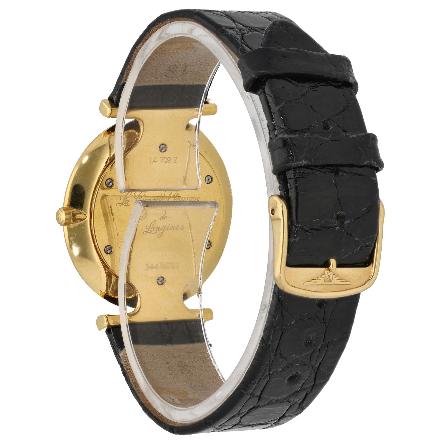 Longines La Grande Classique L4.709.2, gold plated stainless steel case, white dial, black leather bracelet