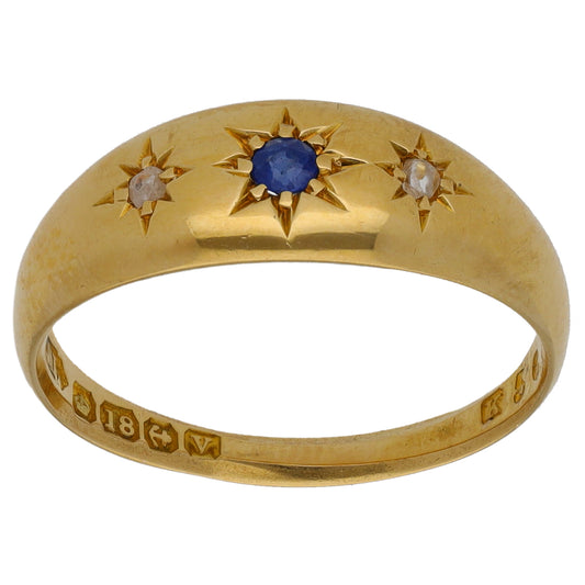 18ct Gold 0.02ct Diamond & Sapphire Trilogy Ring Size M
