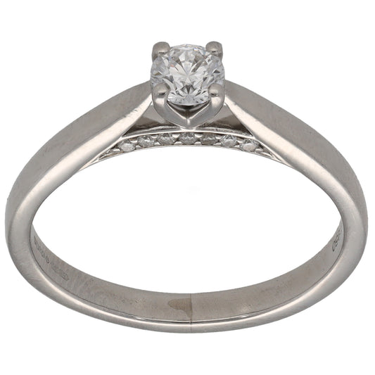Platinum 0.37ct Diamond Solitaire Ring With Accent Stones Size O