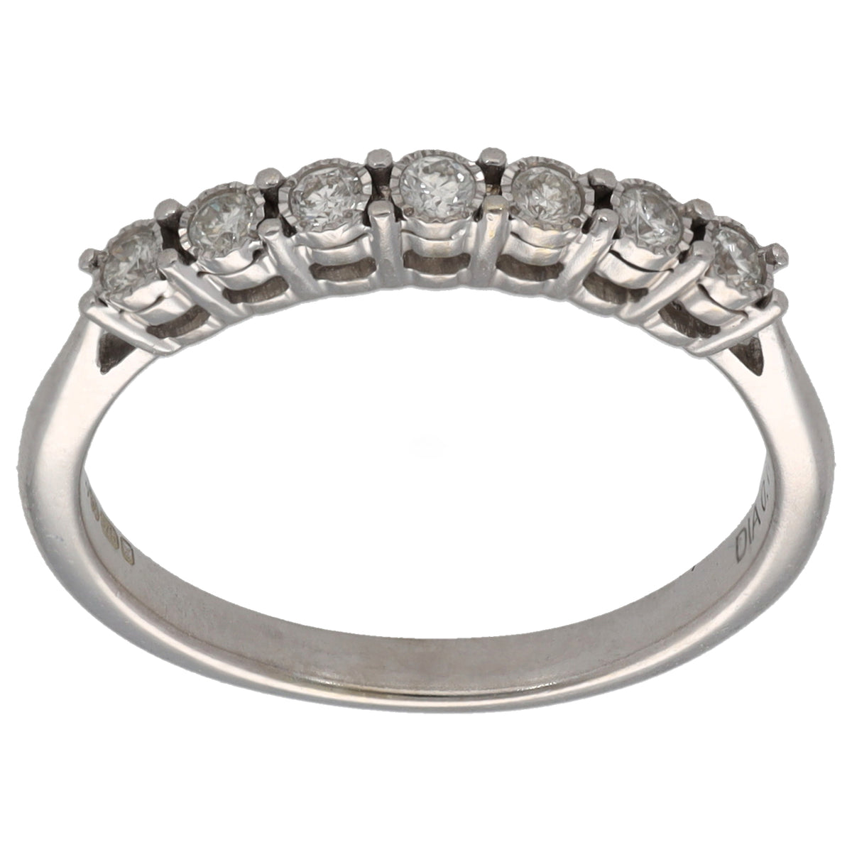 Half eternity round diamond ring in white gold, sculpted prong settings