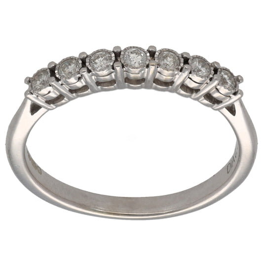 Half eternity round diamond ring in white gold, sculpted prong settings