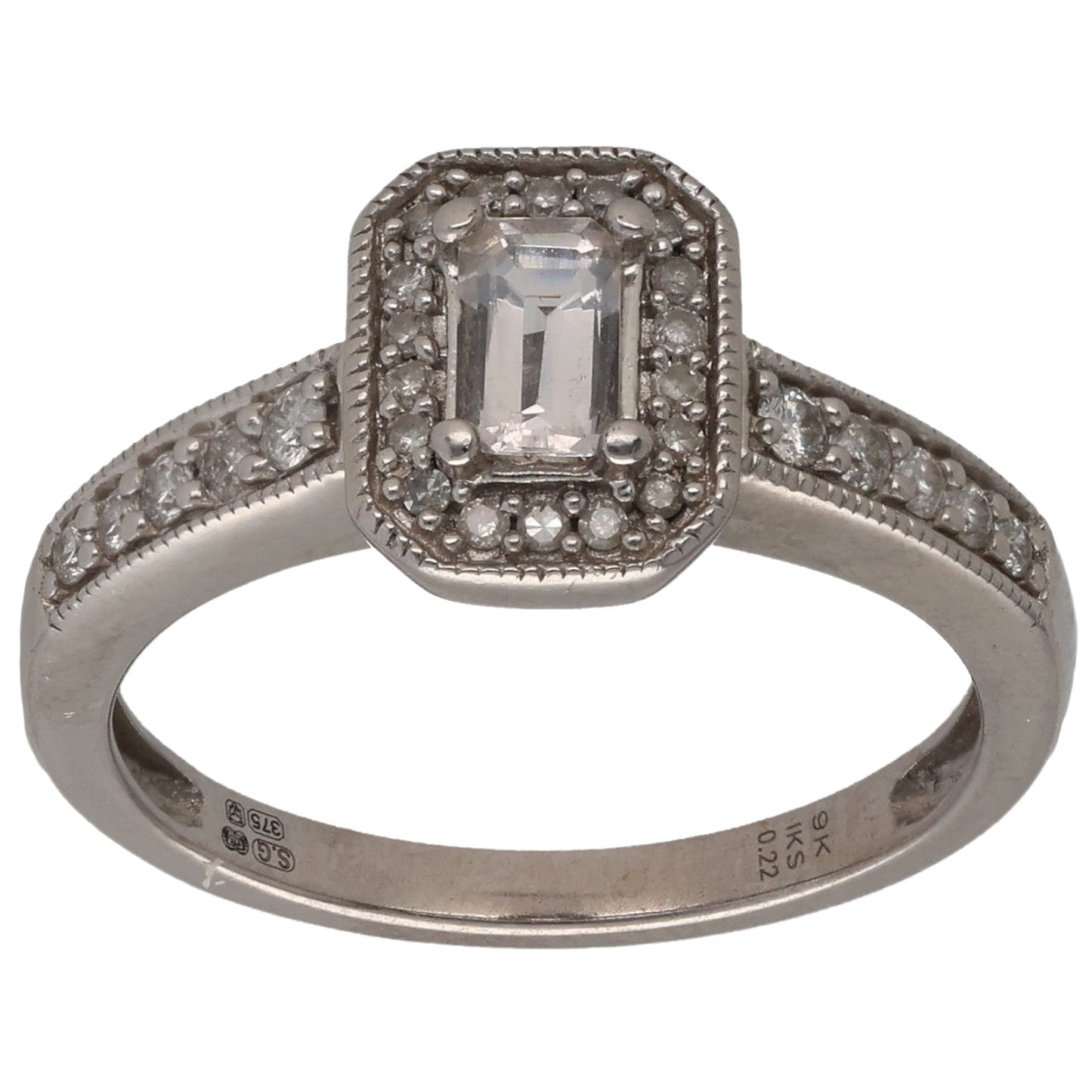 9ct White Gold Topaz & 0.22ct Diamond Dress/Cocktail Ring Size M