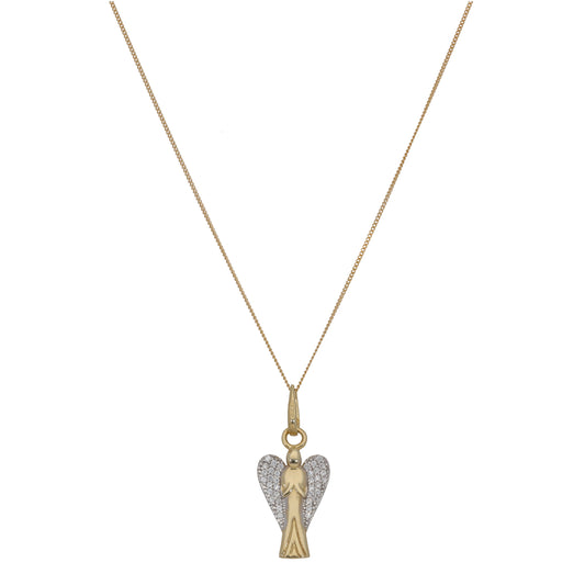 New 9ct Gold Cubic Zirconia Angel Pendant With Chain 18"