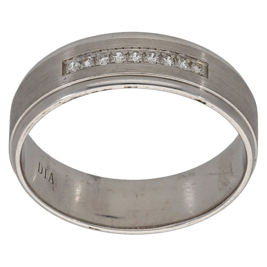 9ct White Gold 0.09ct Diamond Patterned Wedding Ring Size S