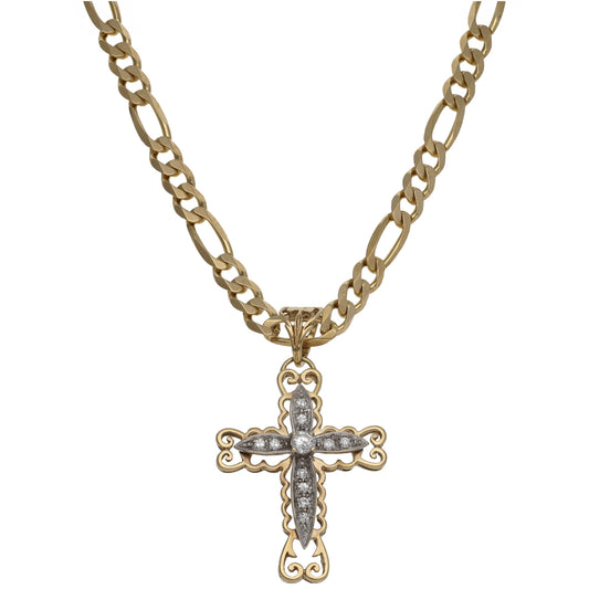 9ct Gold Cubic Zirconia Cross Pendant With Chain