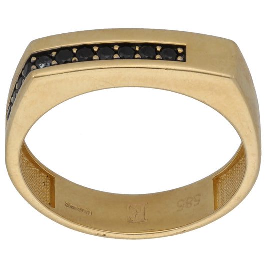 14ct Gold Imitation Gems Patterned Signet Ring Size V