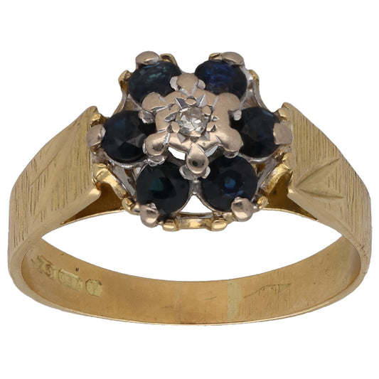 18ct Gold Sapphire & 0.02ct Diamond Cluster Ring Size M