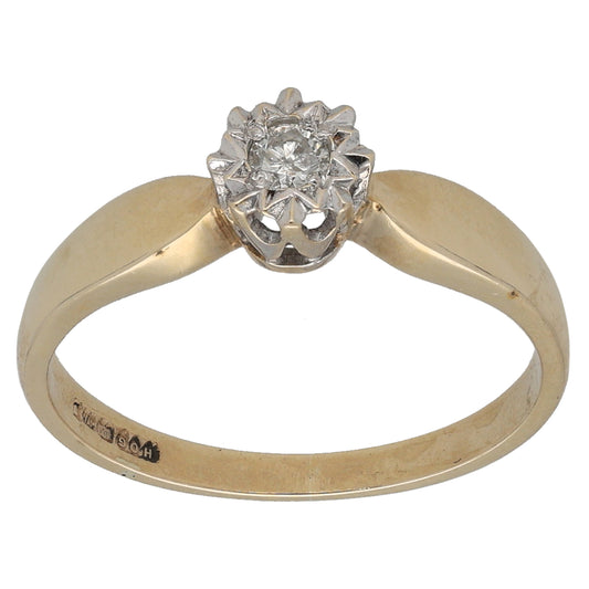 9ct Gold 0.08ct Diamond Solitaire Ring Size M