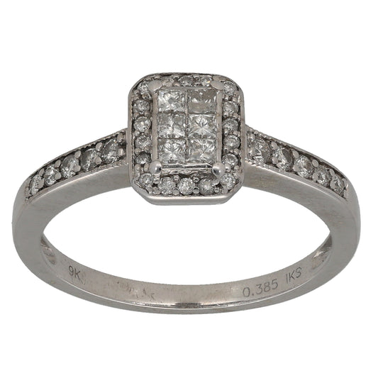 9ct White Gold 0.385ct Diamond Dress/Cocktail Ring Size O